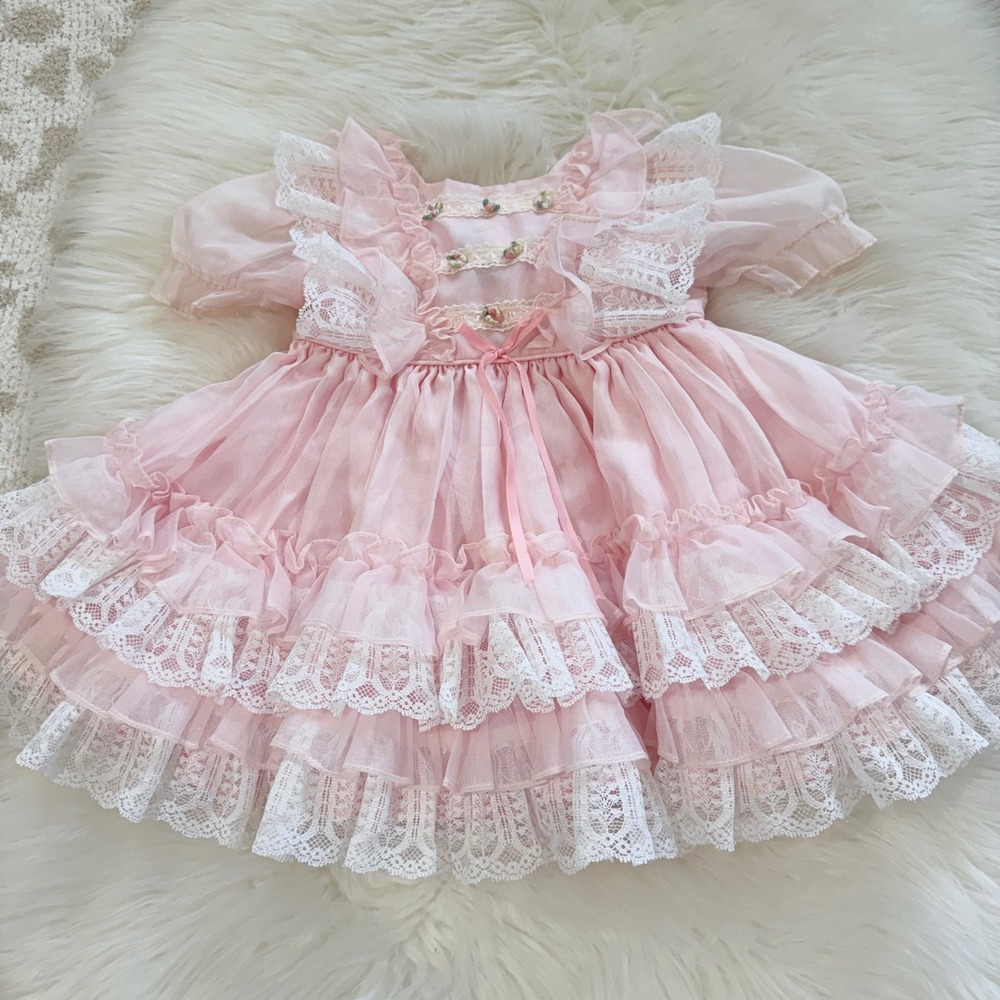 Martha's Miniatures Ruffle Dress Toddler 3T Pink Lace Floral Vintage Party 5119E